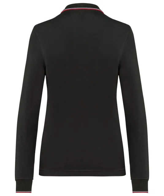 K281 - Dames polo van piquétricot met lange mouwen Black / Red / White