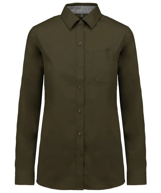 K585 - Damesoverhemd met lange mouwen van katoen Nevada Light khaki