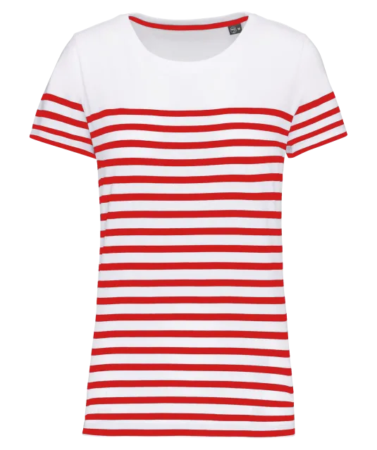 K3034 - Marine-t-shirt ronde hals Bio dames White / Red Stripe