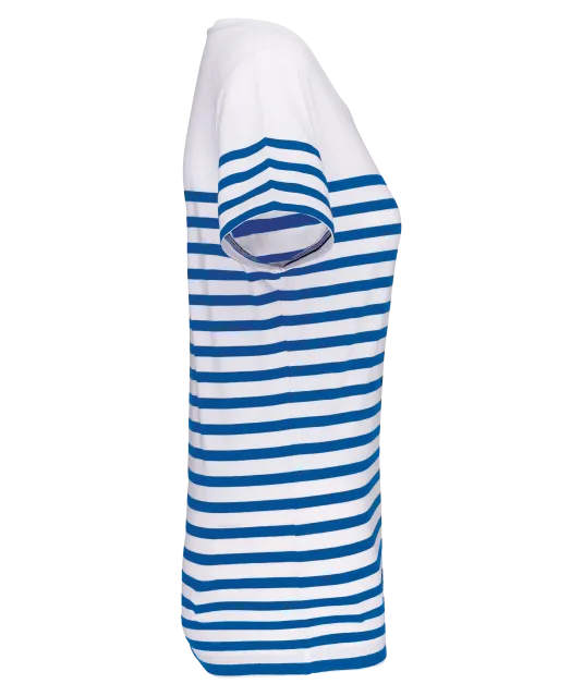 K3034 - Marine-t-shirt ronde hals Bio dames White / Royal Blue Stripe