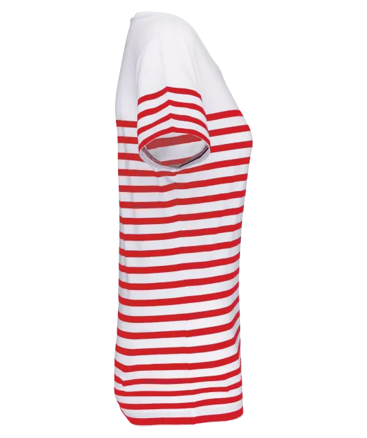 K3034 - Marine-t-shirt ronde hals Bio dames White / Red Stripe