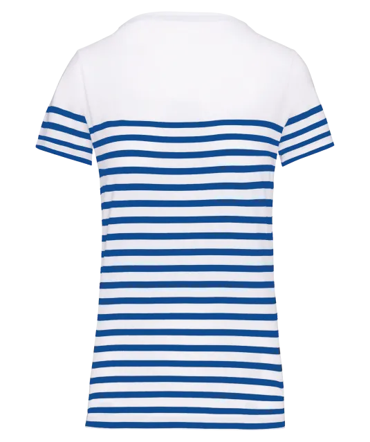 K3034 - Marine-t-shirt ronde hals Bio dames White / Royal Blue Stripe