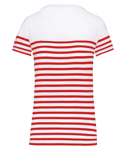 K3034 - Marine-t-shirt ronde hals Bio dames White / Red Stripe