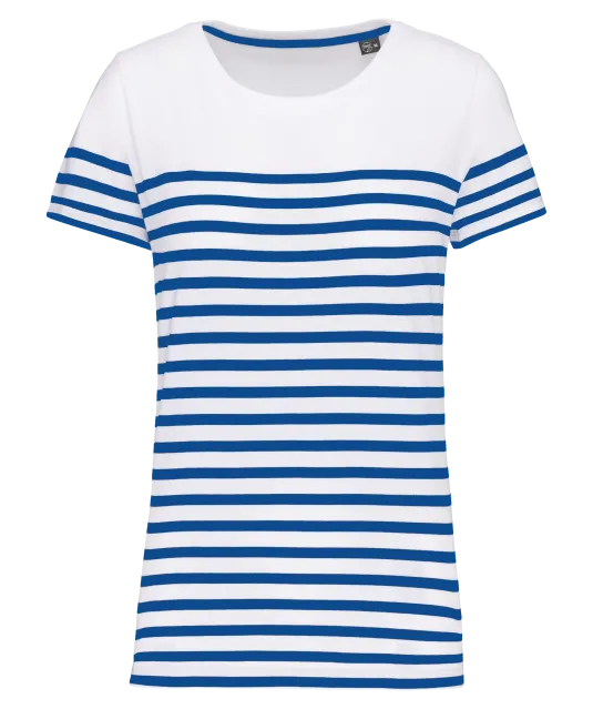 K3034 - Marine-t-shirt ronde hals Bio dames White / Royal Blue Stripe