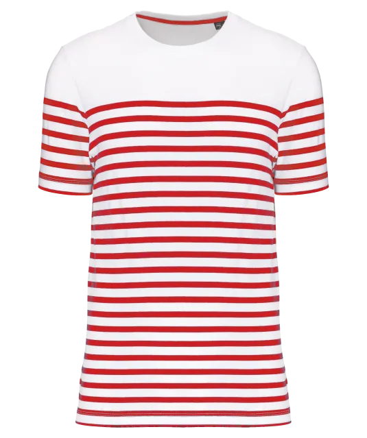 K3033 - Marine-t-shirt ronde hals Bio heren White / Red Stripe