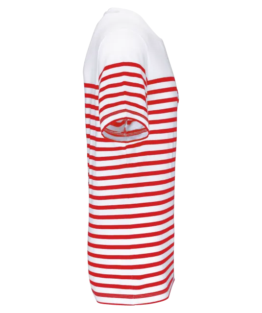 K3033 - Marine-t-shirt ronde hals Bio heren White / Red Stripe