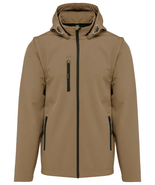 K422 - 3-laagse uniseks softshelljas met afneembare capuchon en mouwen Camel