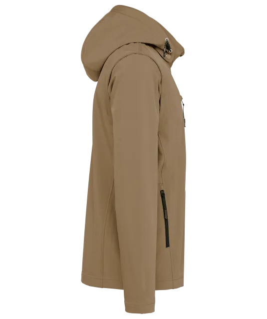 K422 - 3-laagse uniseks softshelljas met afneembare capuchon en mouwen Camel