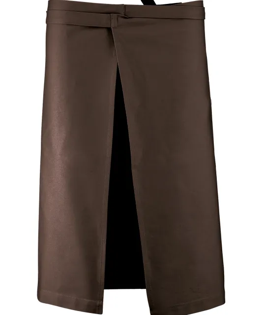 K887 - Katoenen lang schort Chocolate