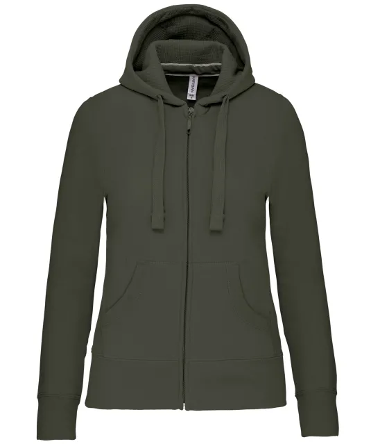 K464 - Damessweater met rits en capuchon Dark Khaki