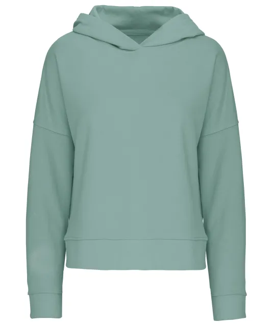 K494 - Bio lounge damessweater met capuchon Sage
