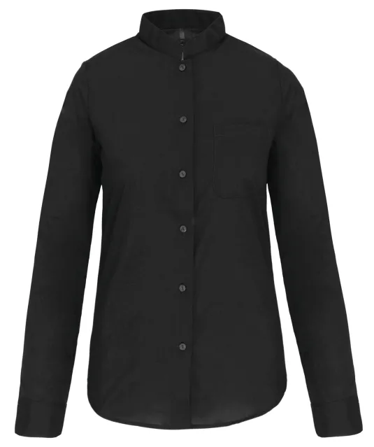 K514 - Damesblouse met "Mao" kraag lange mouwen Black