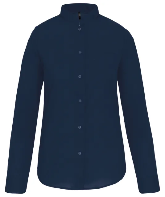 K514 - Damesblouse met "Mao" kraag lange mouwen Navy
