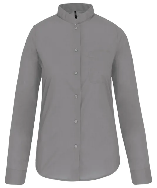 K514 - Damesblouse met "Mao" kraag lange mouwen Silver