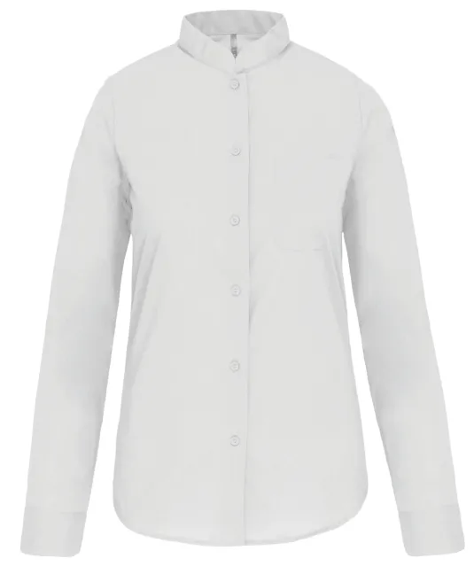 K514 - Damesblouse met "Mao" kraag lange mouwen White