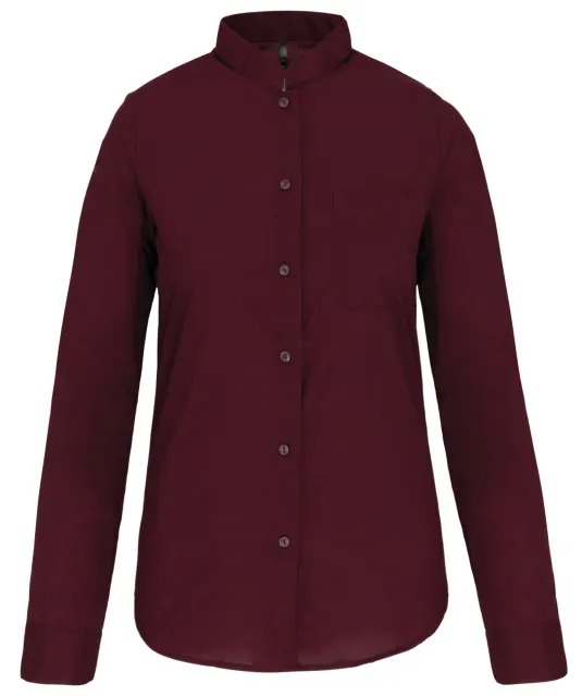 K514 - Damesblouse met "Mao" kraag lange mouwen Wine
