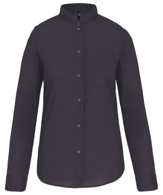 K514 - Damesblouse met "Mao" kraag lange mouwen Zinc