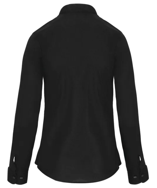 K514 - Damesblouse met "Mao" kraag lange mouwen Black