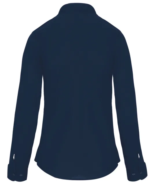 K514 - Damesblouse met "Mao" kraag lange mouwen Navy
