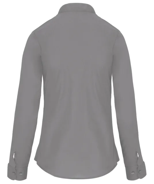K514 - Damesblouse met "Mao" kraag lange mouwen Silver