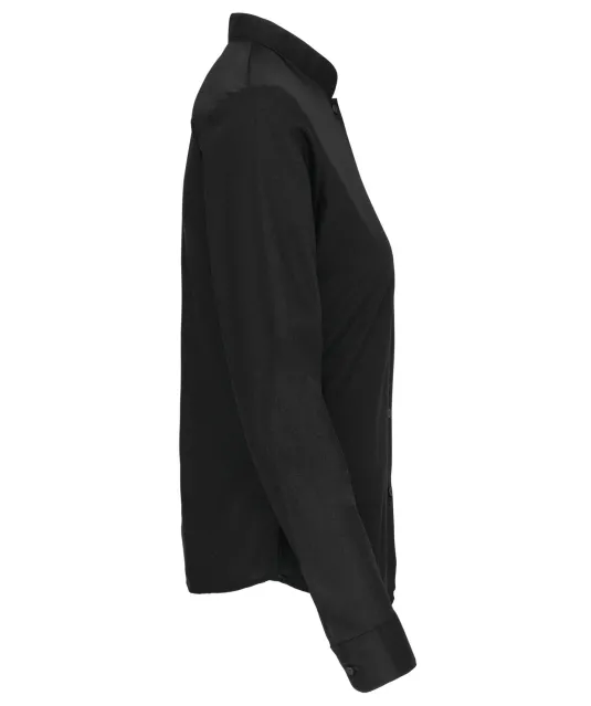 K514 - Damesblouse met "Mao" kraag lange mouwen Black
