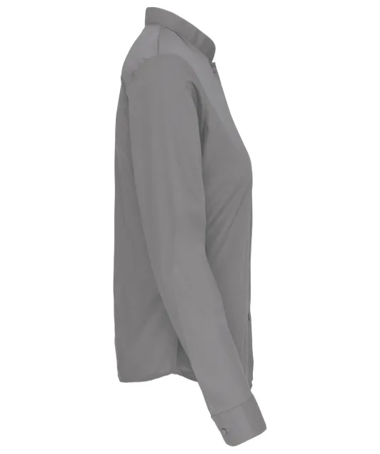 K514 - Damesblouse met "Mao" kraag lange mouwen Silver