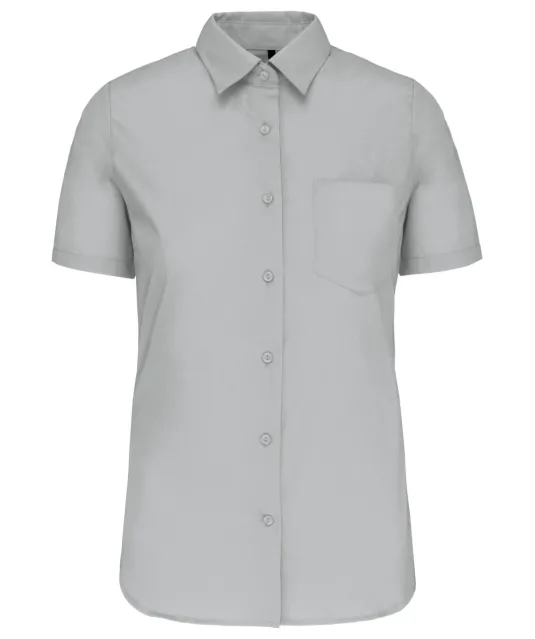 K544 - Dames Poplin Blouse Korte Mouwen Snow Grey