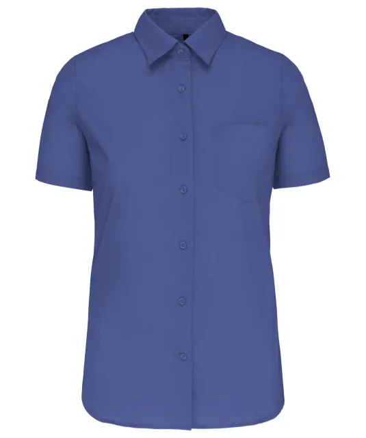 K544 - Dames Poplin Blouse Korte Mouwen Cobalt Blue