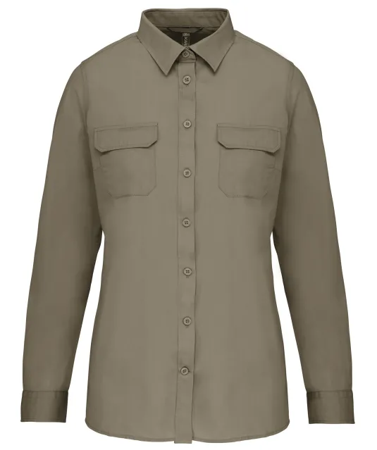 K591 - Damesoverhemd safari lange mouwen Light khaki