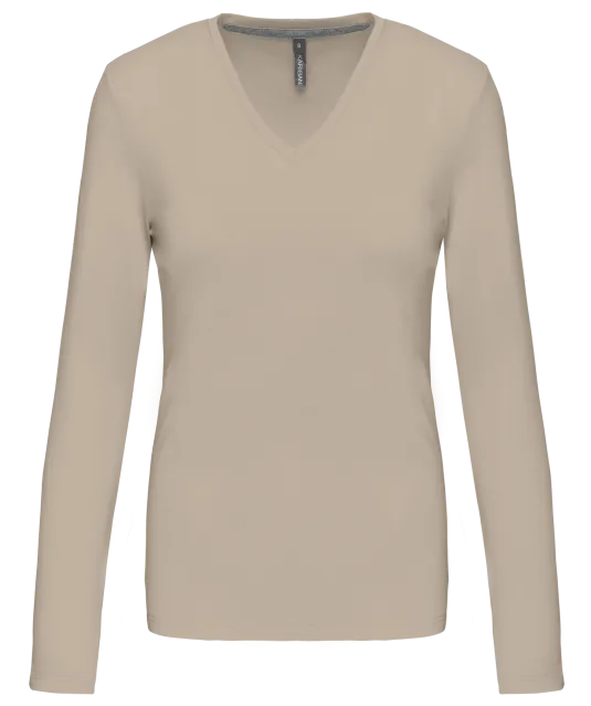 K382 - Dames t-shirt V-hals lange mouwen Light Sand