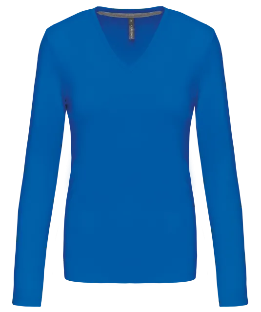 K382 - Dames t-shirt V-hals lange mouwen Light Royal Blue