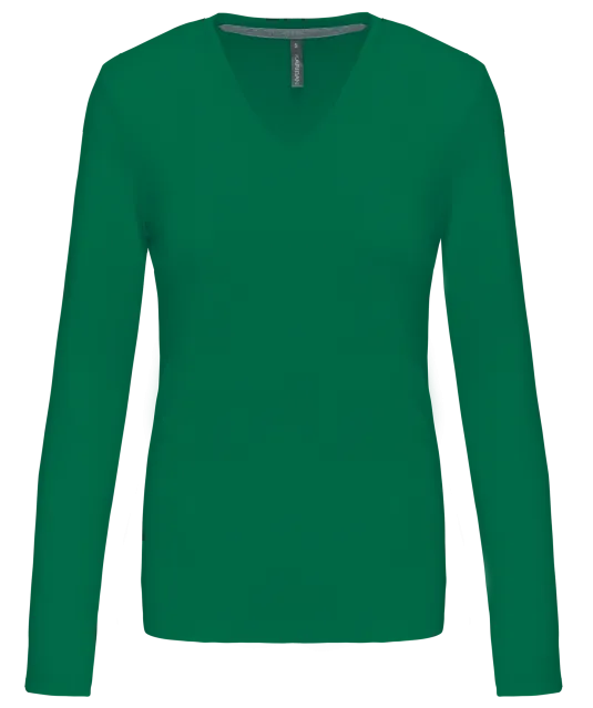 K382 - Dames t-shirt V-hals lange mouwen Kelly Green