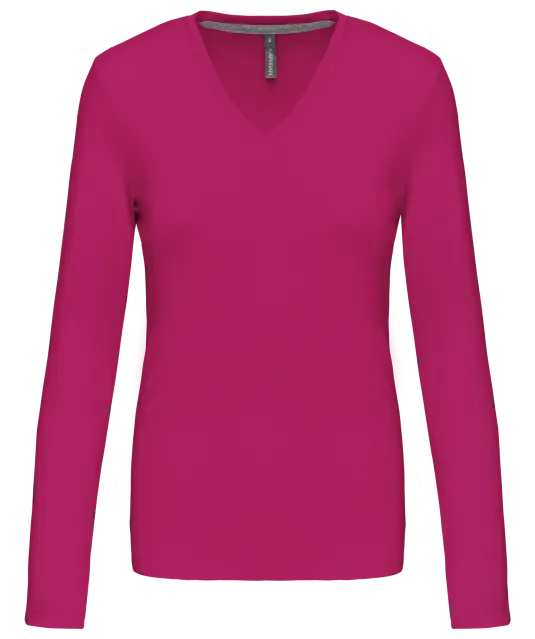 K382 - Dames t-shirt V-hals lange mouwen Fuchsia