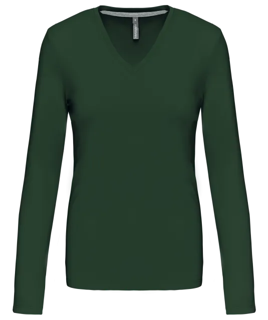 K382 - Dames t-shirt V-hals lange mouwen Forest Green
