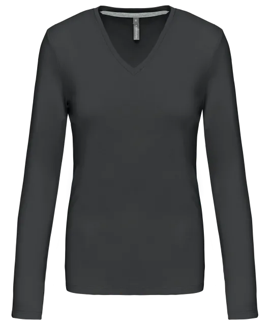 K382 - Dames t-shirt V-hals lange mouwen Dark Grey