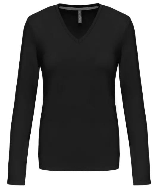 K382 - Dames t-shirt V-hals lange mouwen Black