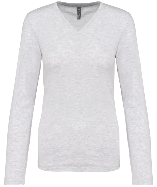 K382 - Dames t-shirt V-hals lange mouwen Ash Heather