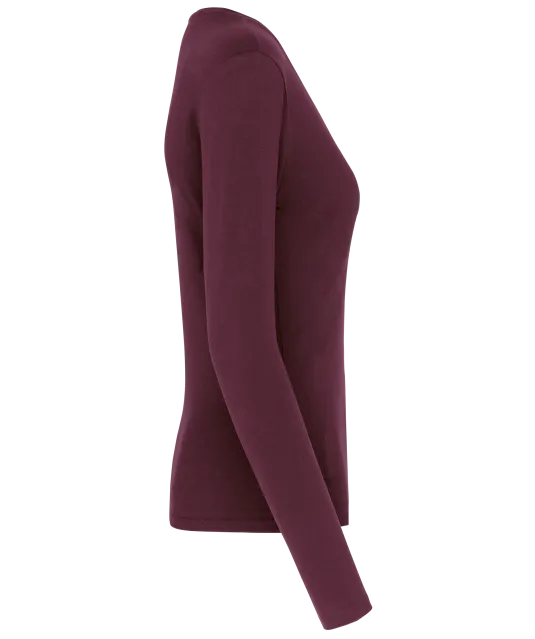 K382 - Dames t-shirt V-hals lange mouwen Wine