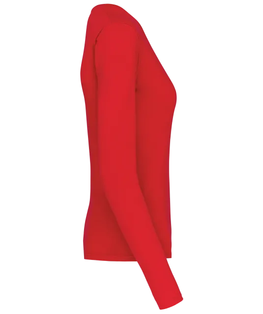 K382 - Dames t-shirt V-hals lange mouwen Red