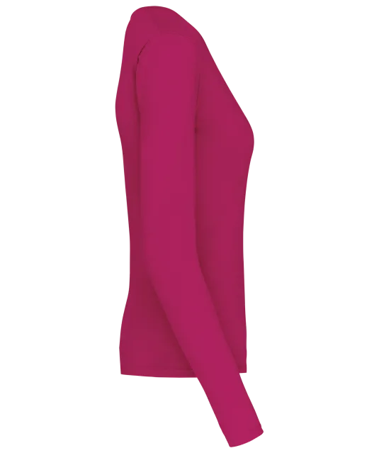K382 - Dames t-shirt V-hals lange mouwen Fuchsia