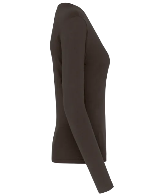 K382 - Dames t-shirt V-hals lange mouwen Chocolate