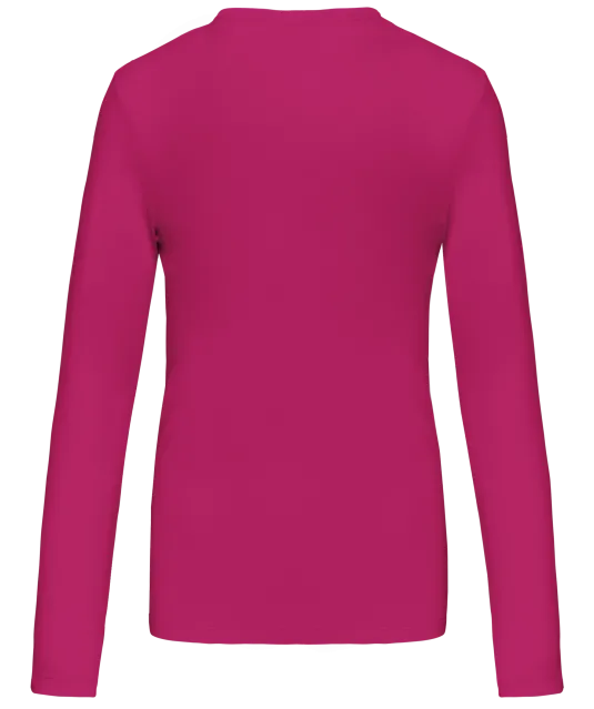 K382 - Dames t-shirt V-hals lange mouwen Fuchsia