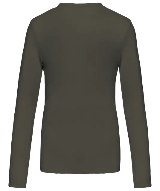 K382 - Dames t-shirt V-hals lange mouwen Dark Khaki