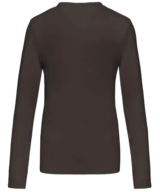 K382 - Dames t-shirt V-hals lange mouwen Chocolate
