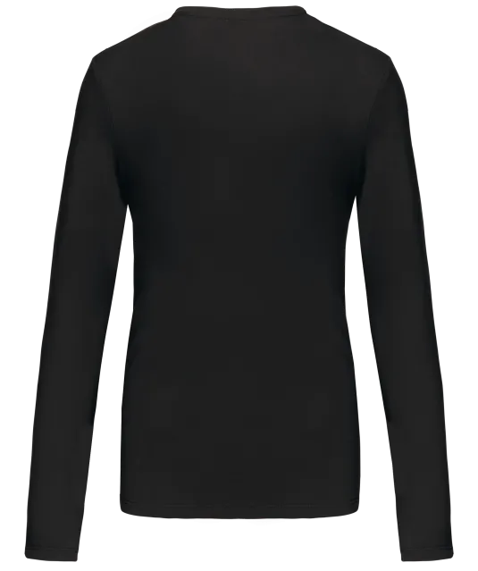 K382 - Dames t-shirt V-hals lange mouwen Black