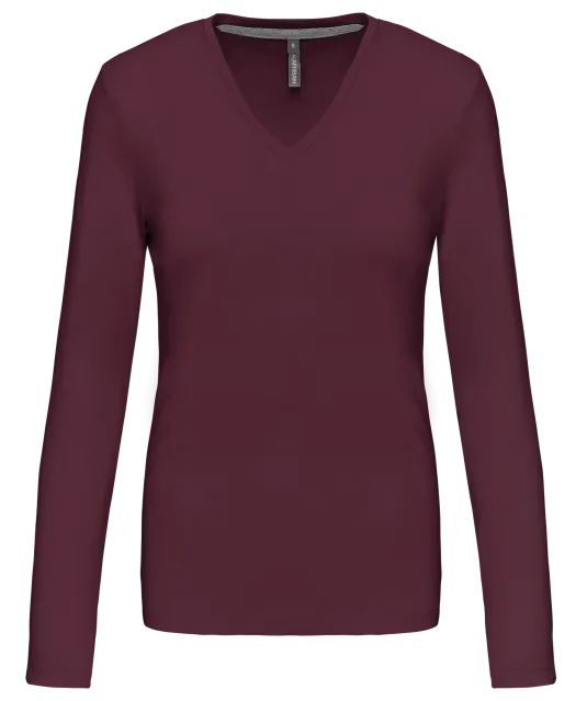 K382 - Dames t-shirt V-hals lange mouwen Wine