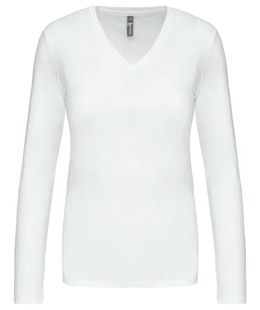 K382 - Dames t-shirt V-hals lange mouwen White