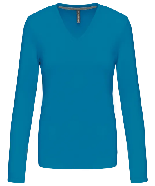 K382 - Dames t-shirt V-hals lange mouwen Tropical Blue