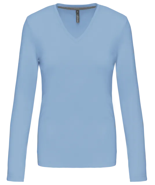K382 - Dames t-shirt V-hals lange mouwen Sky Blue