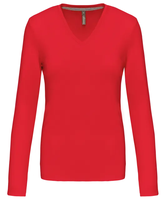 K382 - Dames t-shirt V-hals lange mouwen Red